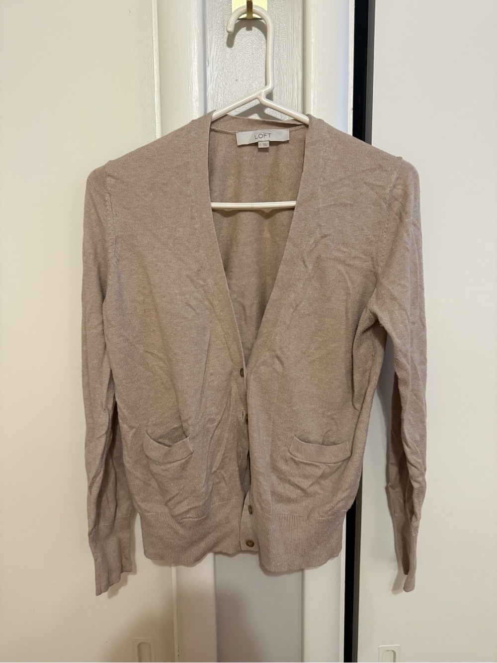 LOFT Women's Beige Tan Button-Front V-Neck Cardigan